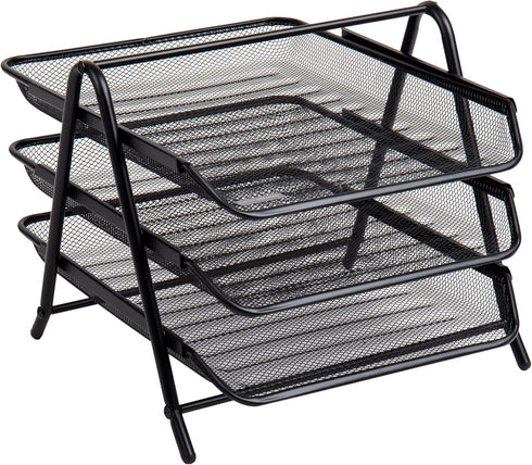 Mind Reader 3-Tier Paper Tray, Desktop Organizer for File Storage, Metal Mesh, Black