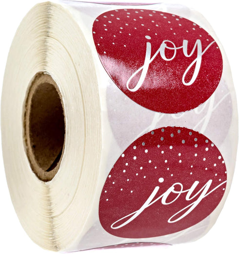 Joy Christmas Stickers, 500 Shiny Holiday Labels, 1.5" Envelope Seals, Made in The USA