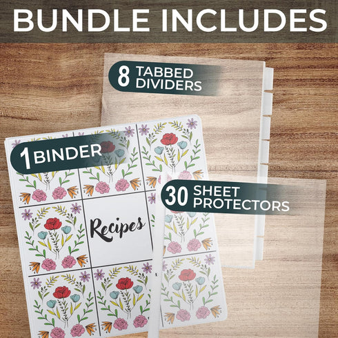 Samsill Recipe Binder Kit, 1 Inch D-Ring, Full Page 8.5 x 11, Floral Tile Design
