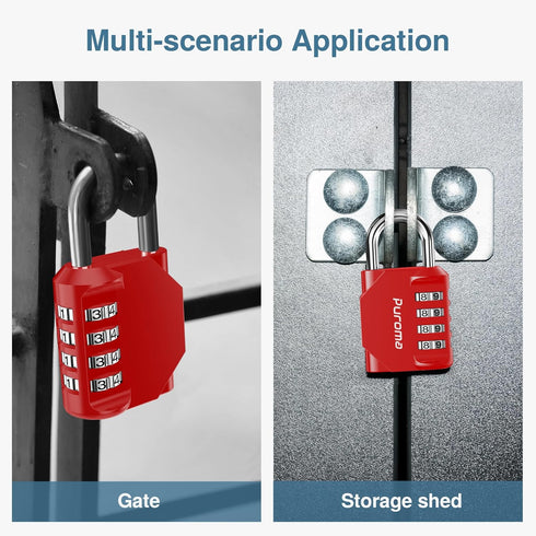 Puroma 1 Pack 4 Digit Combination Lock, Outdoor Waterproof Padlock for School and Gym Lockers, Red
