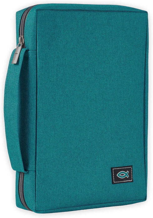 Christian Art Gifts Medium Bible Cover for Men/Women - Jesus Fish, Teal Canvas