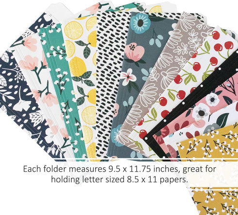 Decorative File Folders Set of 12, 3 Tab Cute Letter Size Folders, Boho Manila Home Office Supplies
