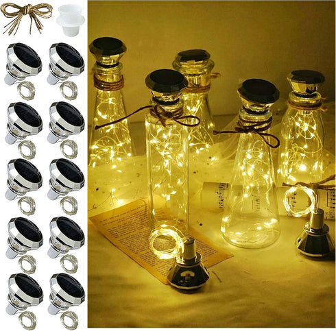 Solar Wine Bottle Lights, 10 Pack Diamond Cork Lights, 20 LED Outdoor