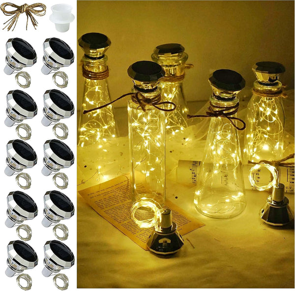 Solar Wine Bottle Lights, 10 Pack Diamond Cork Lights, 20 LED Outdoor