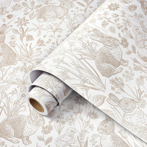 17.5in23ft Countryside ReWallpaper Beige Bunny Wallpaper Peel and Stick Neutral Cottage Wallpaper Bathroom Waterproof