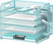 SUPEASY 5 Tier Desk Organizer with Handle & Removable Pen Holders, Blue Mesh Paper/File Organizer for Desk