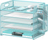 SUPEASY 5 Tier Desk Organizer with Handle & Removable Pen Holders, Blue Mesh Paper/File Organizer for Desk