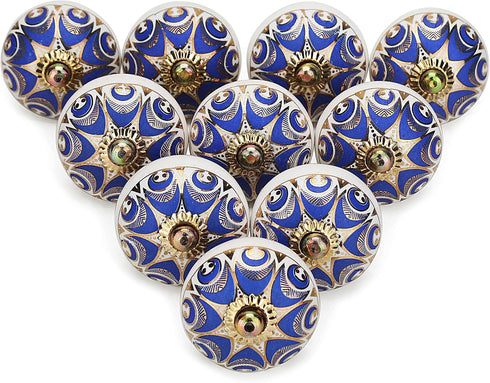 Knobs for Cabinets and Drawers, Assorted Hand Painted Door Pull Handles for Dresser Kitchen Wardrobes, Navy Blue, Pack