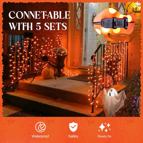 Lights(23 Feet,100 Count)-Incandescent woohaha Outdoor Halloween Orange Christmas Lights with Black Wire,Mini Orange