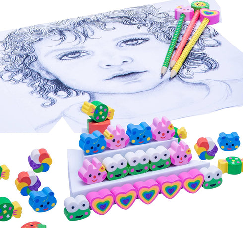RONDURE Pencil Erasers Toppers, 35pcs Pink Heart Shape Pencil Top Erasers