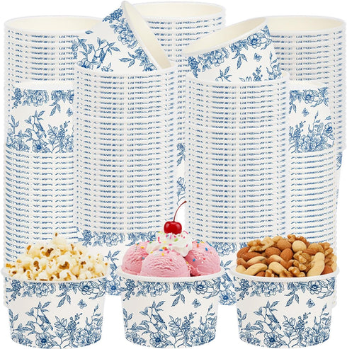 Blue Floral Treat Snack Cups - 50 Pcs Blue and White Chinoiserie