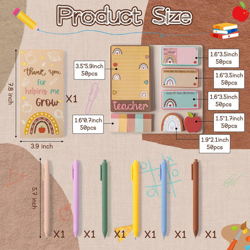 Teacher Sticky Note A5 Notebooks Pens Stationary Set Teacher Appreciation Gift Teacher Sticky Notes Pads 2 Pack Spiral Notebooks Black Gel Ballpoint Pens School Office Supplies with Box (Brown) by Xqumoi