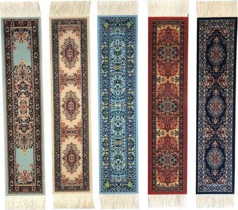 Set of 5 Colorful Rug Bookmarks, Miniature Oriental Style Design, Novelty Office Accessories for Reading