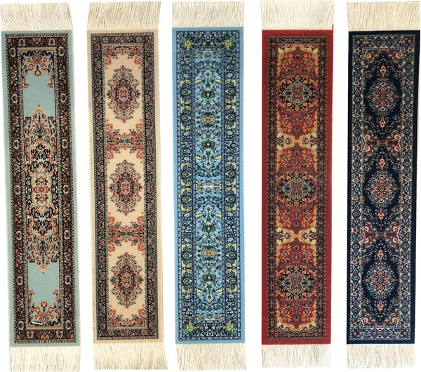 Set of 5 Colorful Rug Bookmarks, Miniature Oriental Style Design, Novelty Office Accessories for Reading