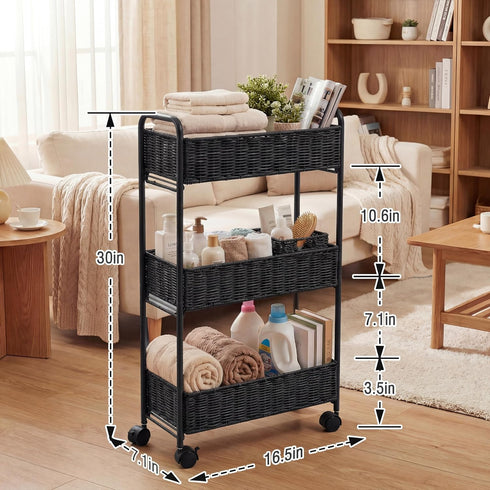 Cart,3-Tier 3 Tiers-7.1 inch FOCHIER F Utility Slim Storage Rolling Kitchen Office Laundry Room Cart,Mobile Shelving