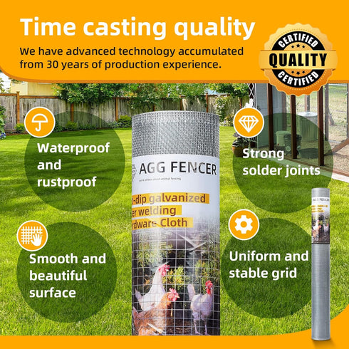 48in 10ft 1/8 inch 27Ga x Hardware Cloth Hot Dipped Galvanized After Welding, Chicken Coop Wire Fence, Welded Metal