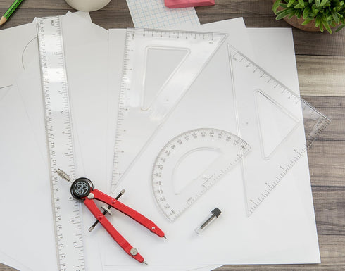 Protractor and Compass for Kids Geometry with Rulers and Two Set Squares