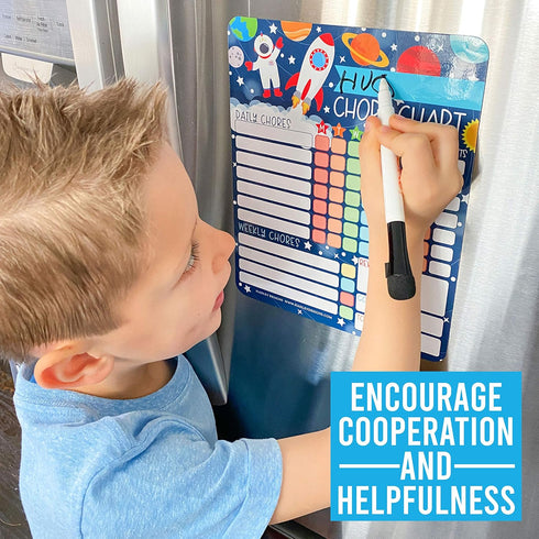Magnetic Chore Chart for Kids - Good Behavior Chart at Home, Dry Erase Daily, Weekly Responsibility List, Space Chore