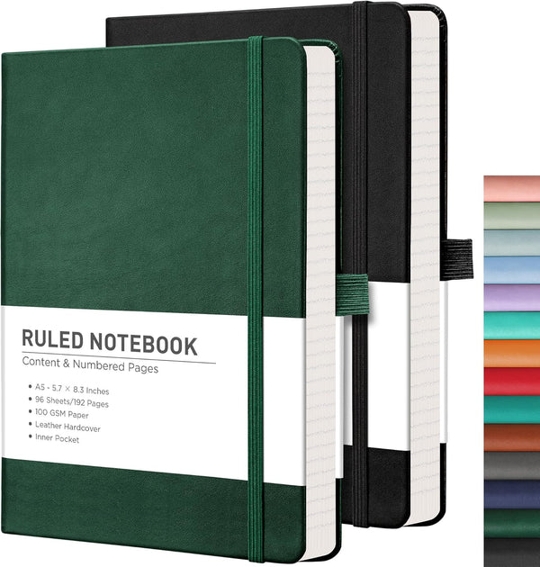 RETTACY Journaling Notebooks, A5 Lined Journal Notebook with 192 Numbered Pages per Pack, Leather Hardcover Journals