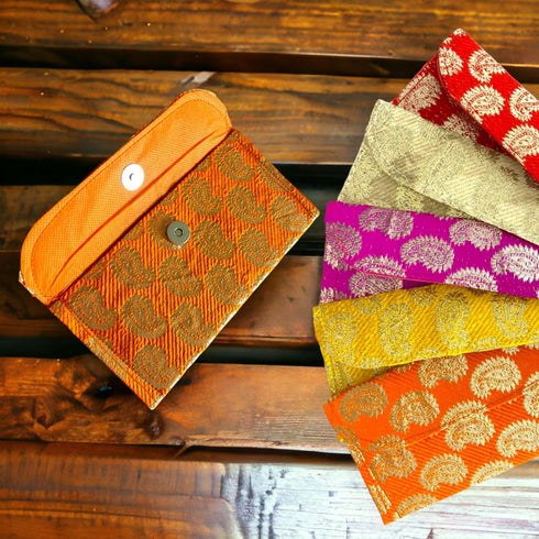 Pack Of 5 Money Brocade Fabric Envelopes For Cash Decorative Gotta Shagun Lifafa Gift Card Holder Lucky Cash Currency Holder Magnetic Tip Envelopes Wedding Diwali Gift