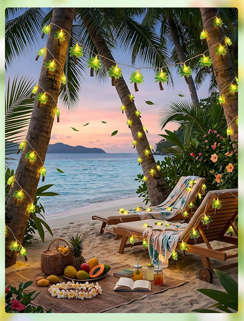 Summer 10 Palm Tree String Lights Outdoor, Beach Themed Decoratives String Lights with Palm Tree Patio Light, Plug