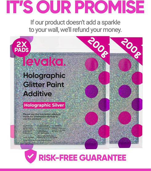 LEVAKA Holographic Silver Glitter Paint Additive for Walls - 14.11oz with 2 Buffing Pads