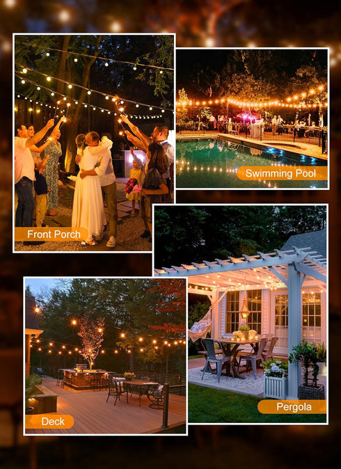 25FT 12+1 G40 Bulbs IP65 Dimmable Brightown Outdoor String Lights, Shatterproof Patio Lights, Waterproof Hanging