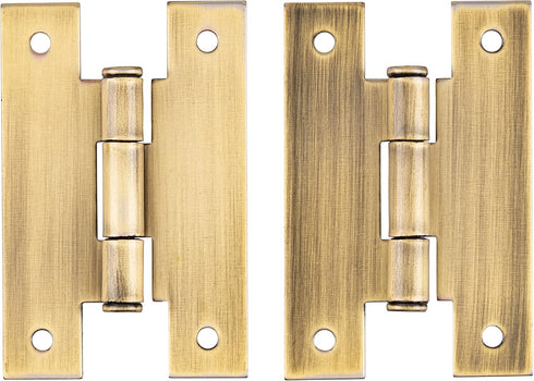 Antique Brass "H" Type Cabinet Door Hinges | 2 1/2" x 1 5/8" | Pack of 2 Flush Mount Furniture Hardware