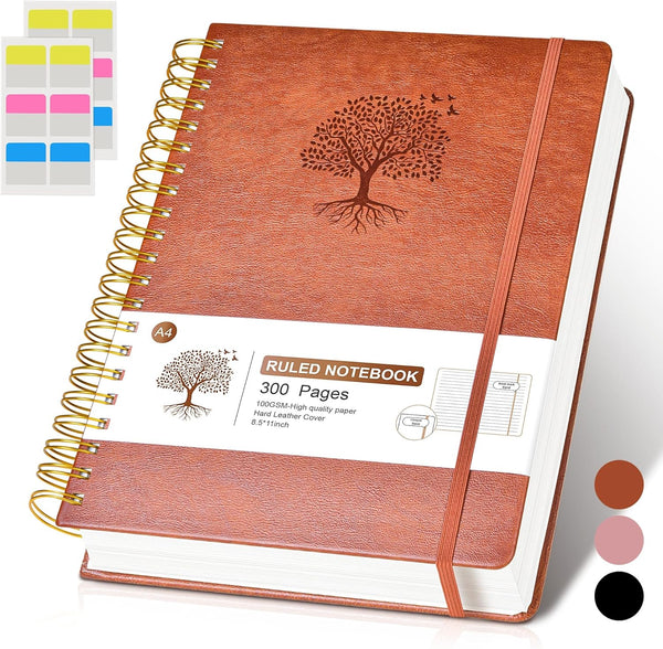 Lined Spiral Notebook Journal, 8.5"×11", 300 Pages, Hardcover Leather Journals for Women Men, A4 Large College Ruled
