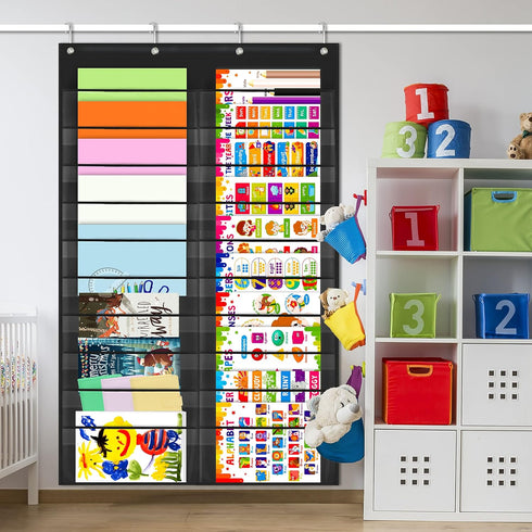 Storage Pocket Chart, Heavy Duty Wall File Organization Folder with 20 Clear Pockets for Classroom & Office