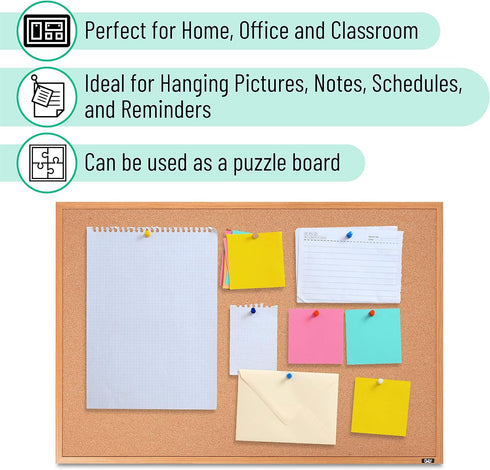 Mr. Pen Cork Board, 24”x36”, Framed Push Pin Board for Walls, Office Bulletin Board