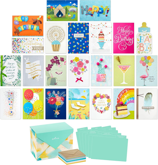 Hallmark Pack of 24 Handmade Assorted Boxed Greeting Cards, Watercolor-Birthday Cards, Baby