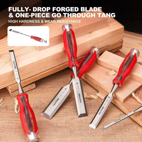 HAUTMEC 3/4" High Impact Wood Chisel, Ergonomic Handle, Beveled Edge Blade, Drop-Forged CRV Steel, HT0361