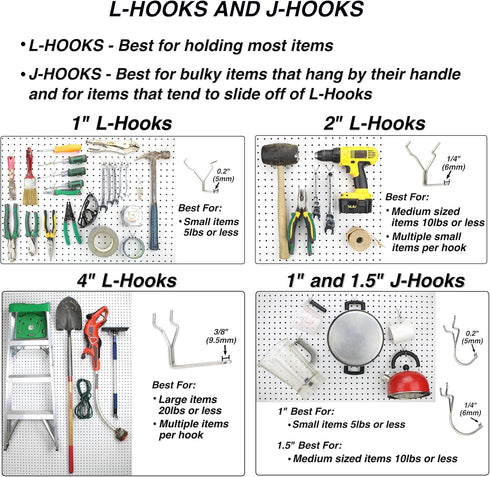 Right-Arrange Peg Board Hooks for Hanging Tools, Assortment x2 Tool Organization Accessories Kit