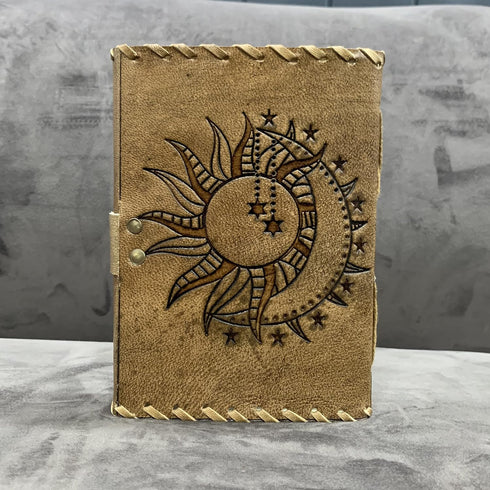 Sun & Moon Emboss journal, 240 Pages journal, Vintage Journal, Sun moon Journal, Leather Sketchbook, Leather Notebook, Leather Journal for Men, Leather Journal for Women (Vintage Brown Sun & Moon, by CREATIVE LEATHER ART
