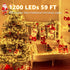 1200 59 8 LED FT Cluster Lights, Warm White Christmas Tree Lights Modes Timer Remote, Waterproof String Lights