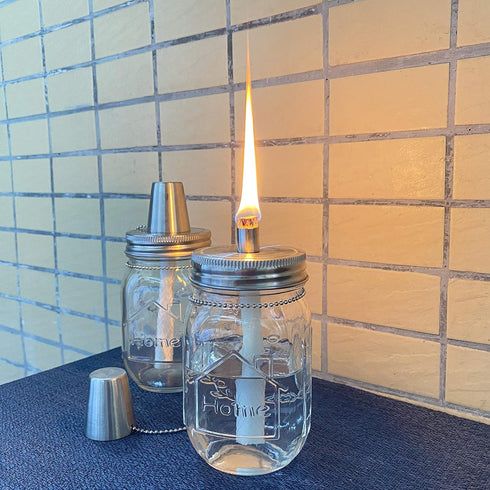 Mason Jar Tabletop Torch Kits, 4 Pack with Longlife Fiberglass Wicks and Stainless Steel Lids