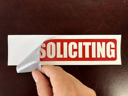 No Soliciting Sign, Two Pack Stickers for Door or Window, Small Vinyl Decal Signs for Home Office Business