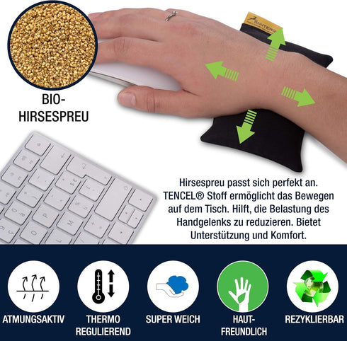 Mouse Pad Wrist Rest, Ergonomic Palm Support Made of Organic Millet Chaff, Cognac Color Cushion Support