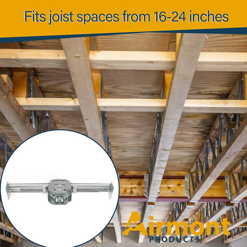1-1/2'' 2 2 1/2'' 16-24 Inch Ceiling Fan Mounting Bracket with Adjustable Bar Hanger, Deep, NMSC Clamps, Knockouts