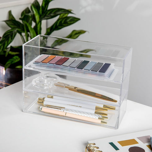 Martha Stewart Brody Desktop Storage Organizer, Stack and Slide Plastic Tray for Office, Kitchen, Vanity