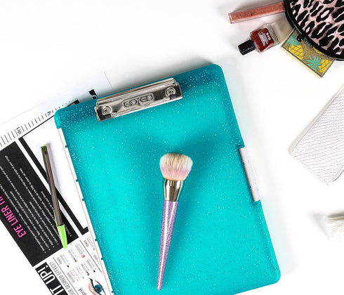 Dexas Slimcase 2 Storage Clipboard, Teal Glitter, A4 Holder for Organizing, Carrying, and Storing Office Supplies
