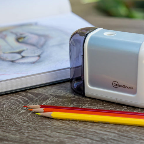 OfficeGoods Mini-Pro Electric Pencil Sharpener, Cordless Portable Battery Operated Sharpener for Home, Office & School