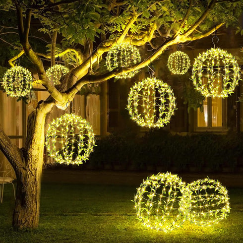2-Pack 13in 11in 264 8 Joomer Solar Hanging Ball Lights Outdoor, & Total LED Solar Globe Lights, Modes Waterproof Metal