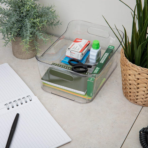 Mind Reader 4 Pack Desk Supplies Organizer, Clear Office Supplies Holder, 8.85" x 6" x 4"