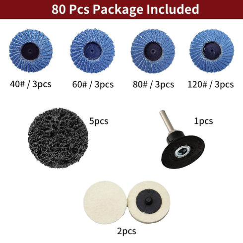 2 Inch 80 Combination,1/4 Inch Sanding Disc, Pcs Quick Change Disc Shank Pad Holder Fits Various Grinder.Widely Used