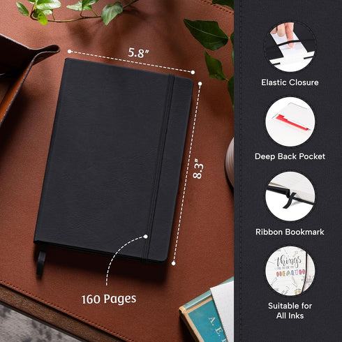BEECHMORE BOOKS Lined Journal Notebook, A5 160 Pages, 5.8 x 8.3 inch, Hardcover Leather for Writing, Gifts Box