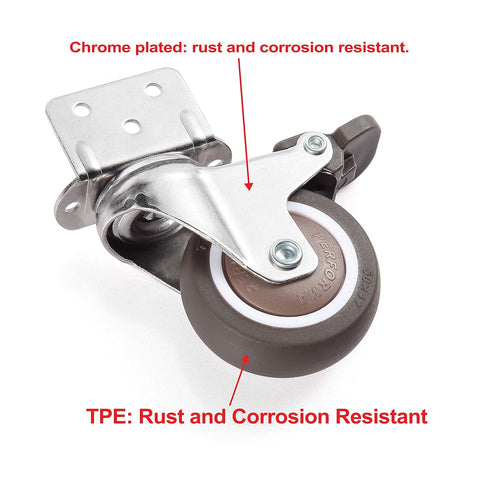 Skelang 4 Pcs 2 Inches Swivel Plate Casters with Brake, TPE Replacement for Baby Bed, Carts