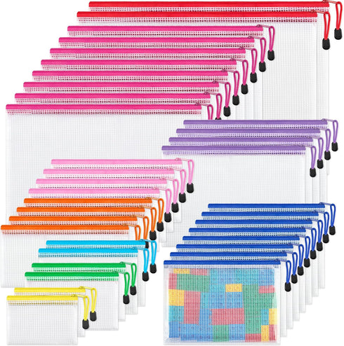 JARLINK 36 Pack Mesh Pouch, 9 Sizes Waterproof Zipper File Bags for Office, School, Travel Accessories