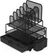 Simple Houseware Mesh Desk Organizer - Sliding Drawer, Double Tray, 5 Stacking Sorter Sections, Black
